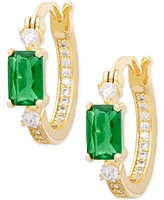 Green Spinel (1/4 ct. t.w.) & Lab-Grown White Sapphire (1/3 ct. t.w.) Small Hoop Earrings in 14k Gold-Plated Sterling Silver, 0.60"