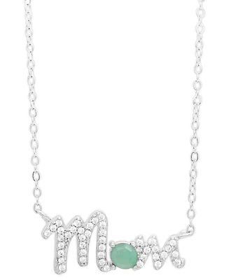 Emerald (1/4 ct. t.w.) & Lab-Grown White Sapphire (1/2 ct. t.w.) Mom Script 18" Pendant Necklace in Sterling Silver