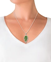 Green Agate & Marcasite Leaf 18" Pendant Necklace in Sterling Silver