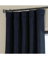 Half Price Drapes Nightfall Navy Textured Faux Linen Room Darkening Curtain