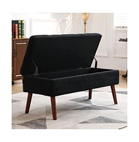 Tufted Storage Ottoman Bench for Bedroom or Entryway, Linen with Solid Wood Legs-The Pop Home