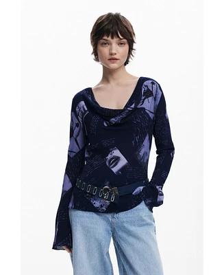Desigual Women's Asymmetric collage blouse