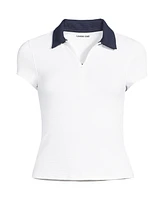 Lands' End Women's Long Short Sleeve Pique Johnny Collar Upf 50 Rash Guard
