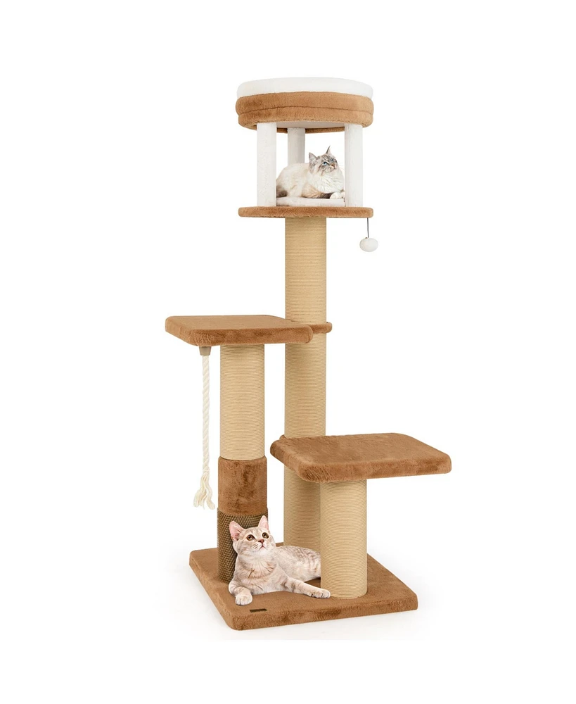 Tall Cat Tree with Self-Groomer & Removable Cat Bed Cozy & Functional Climbing Tower for Cats