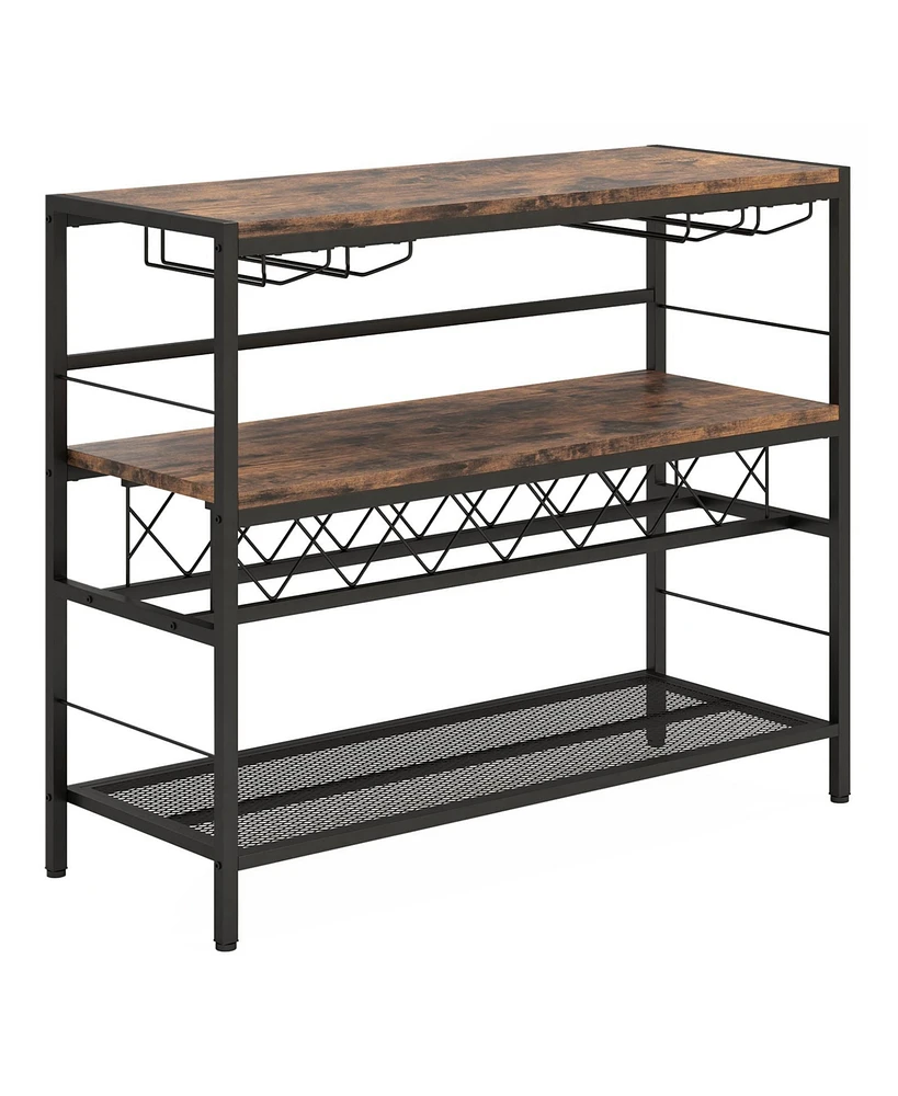 4-Tier Bar Table with Wine Rack and 4 Rows of Glass Holders for Home Bar Storage