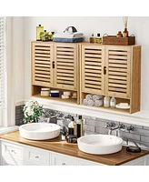 Unho Bathroom Wall Cabinet: Bamboo Wood Kitchen Wall Mounted Medicine Cabinet with 3 Shelves