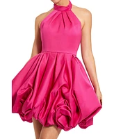 Women's Satin High Neck Sleeveless Bubble Hem Mini Dress