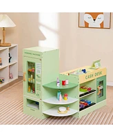 Gymax Wooden Supermarket Play Toy Set Kids Grocery Store Playset w/ Checkout Counter