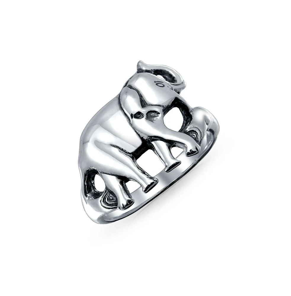 Bling Jewelry Good Luck Elephant Silver Ring in Oxidized Sterling Finish