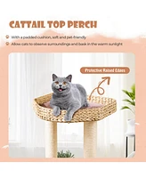 Gymax 52'' Cattail Cat Tower w/ Sisal Scratching Posts Perch Dangling Ball Cat Tree