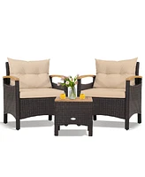 3 Pieces Patio Rattan Furniture Set with Removable Cushions