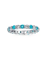 Bling Jewelry Alternating Two Tone Cubic Zirconia Stackable Cz Eternity Cocktail Statement Ring .925 Sterling Silver