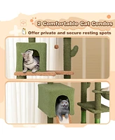 Gymax 63'' Cactus Cat Tree for Indoor Cats w/Sisal Scratching Posts & Ladder Basket Bed