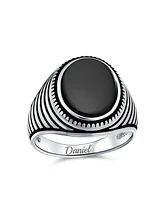 Bling Jewelry Retro Grooved Mens Silver Ring with Black Onyx Square Signet Sterling Band