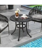 Gymax Cast Aluminum Patio Table 24''Outdoor Round Side Table Anti-Rust Coffee Bistro Table