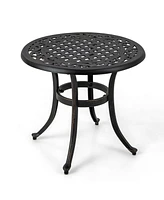 Gymax Cast Aluminum Patio Table 24''Outdoor Round Side Table Anti-Rust Coffee Bistro Table