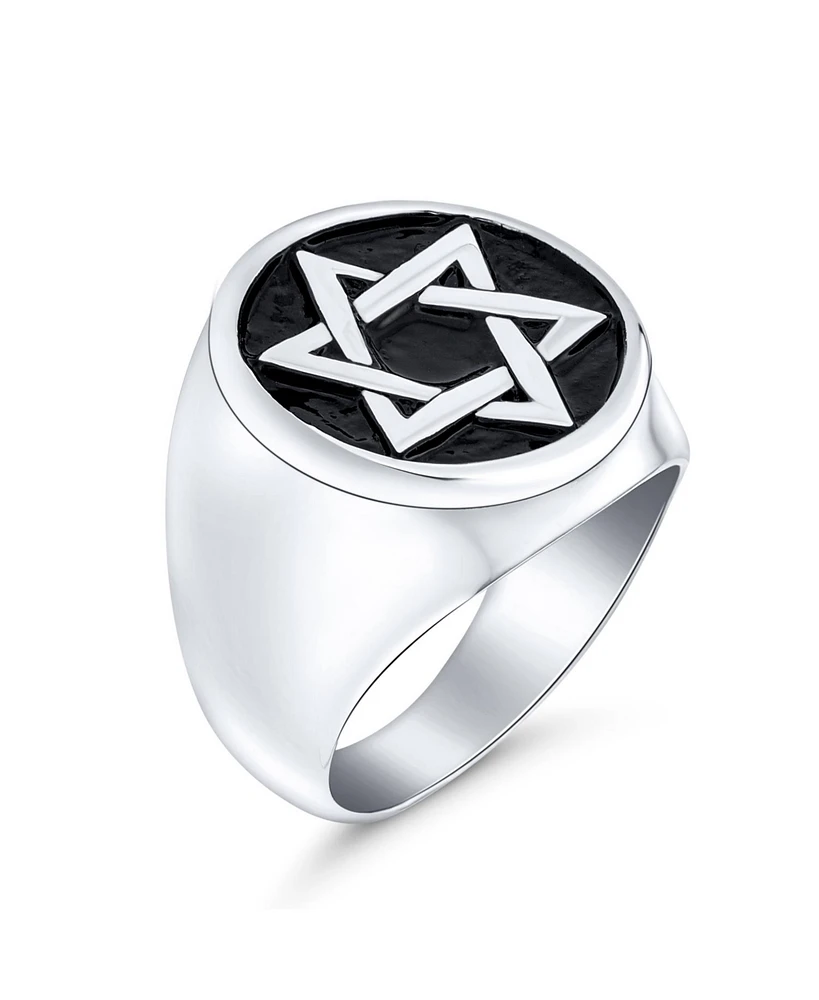 Bling Jewelry Mens Stainless Steel Magen Judaic Star of David Signet Ring and Pendant Set