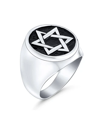 Bling Jewelry Stainless Steel Magen Judaic Star of David Signet Ring Pendant Set