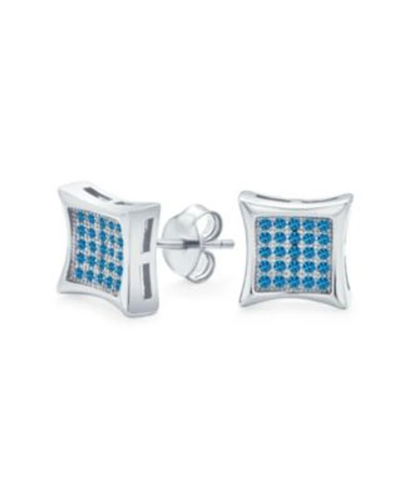 Bling Jewelry Geometric Square Blue Sapphire Micro Pave Cz Stud Earrings Sterling Silver