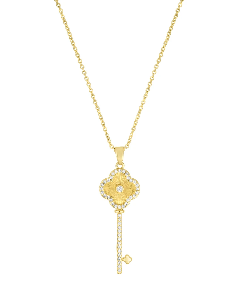 Adornia Adjustable Cubic Zirconia Pave Clover Key Pendant Necklace