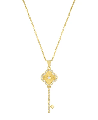 Adornia Adjustable Cubic Zirconia Pave Clover Key Pendant Necklace