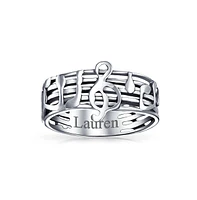 Bling Jewelry Silver Ring for Musicians: Treble Clef Note Band in Oxidized Sterling Silver