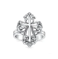 Bling Jewelry Fleur De Lis Cross Silver Ring for Men Oxidized Sterling