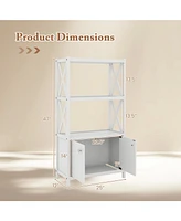 Bathroom Storage Cabinet with Open Shelves and Double Doors