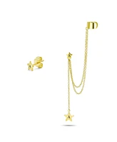 Bling Jewelry Alphabet A-z Initial Usa Patriotic Star Ear Cuff Cartilage Double Chain Earring Set