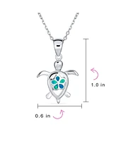 Bling Jewelry Nautical Plumeria Flower Blue Opal Sea Turtle Pendant Necklace Sterling Silver