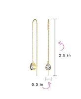 Bling Jewelry Set of 2 Geometric Minimalist Dangle Chandelier Earrings with Cz Teardrop Rose Gold Plated