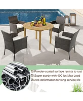 Gymax Patio Dining Chairs Set of 4 Outdoor Pe Wicker Chairs w/ Removable Cushions Brown & Off White