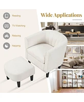 Barrel Chair with Ottoman Footrest Curved Backrest Armrests Removable Seat Cushion