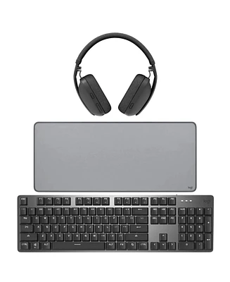 Logitech Zone Vibe 100 Over-Ear Headphones (Graphite) w/Keyboard and Desk Mat