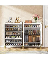 Tribesigns Shoe Cabinet Storage Entryway: Slim 6-Tier Shoe Organizer Cabinet with Adjustable Shelves, Freestanding Wood Shoe Rack with Doors for Entry