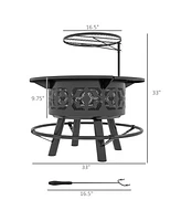 Outsunny Fire Pit Bbq Grill with Poker, Wood Burning Firepit,