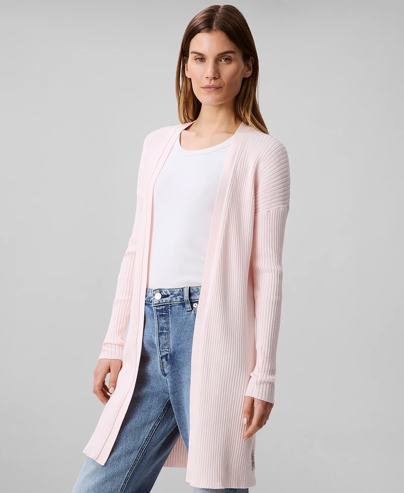 Calvin Klein Women's Cotton Ribbed Open-Front Duster Cardigan