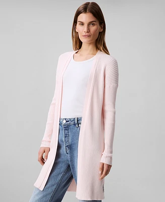 Calvin Klein Women's Cotton Ribbed Open-Front Duster Cardigan
