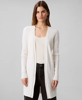 Calvin Klein Women's Cotton Ribbed Open-Front Duster Cardigan