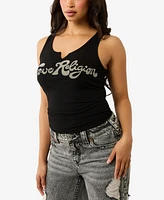 True Religion Women's Crystal Logo V Notch Tank