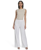 Halston Women's Elastic-Back Mid-Rise Wide-Leg Pants