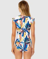 Anne Cole Women's Ruffled-Shoulder Floral-Print Swimsuit