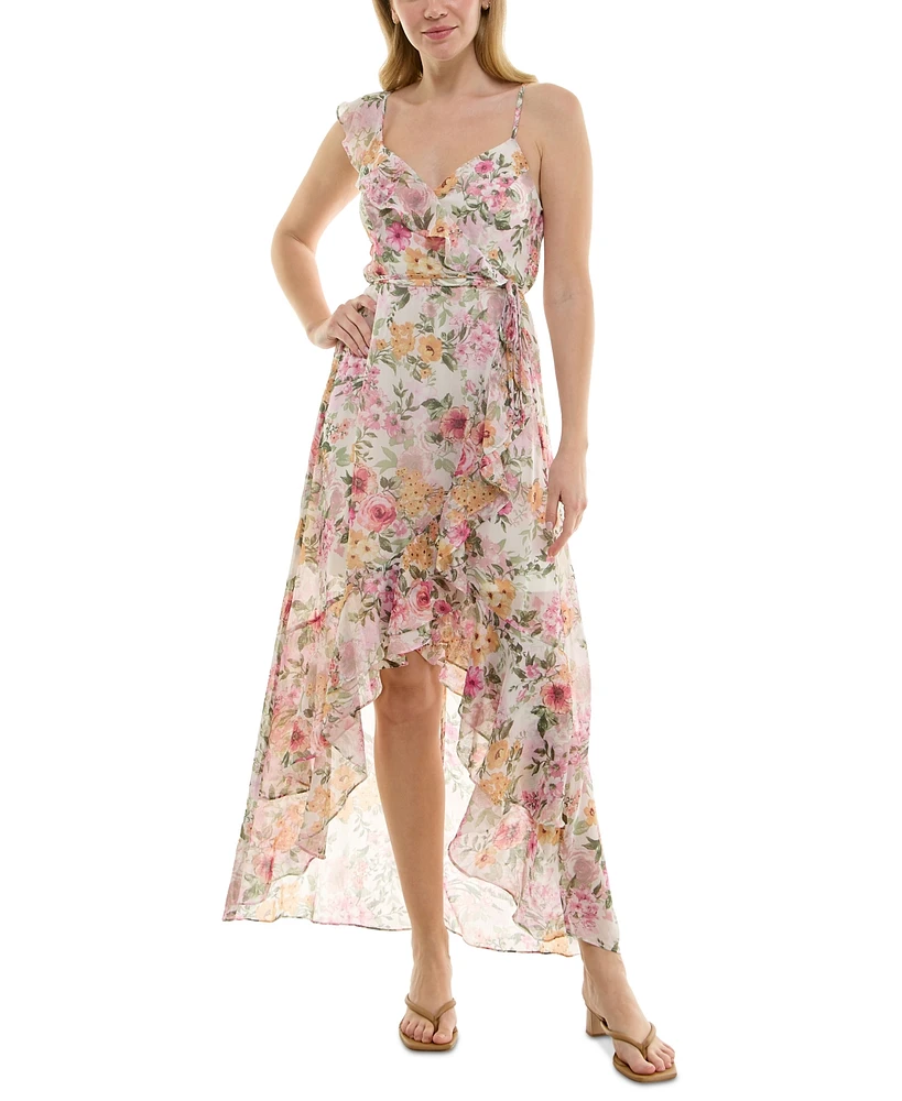 Bcx Juniors' Ruffle-Trim High-Low Wrap Dress