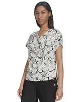 Halston Women's Printed Cap-Sleeve V-Neck Blouse