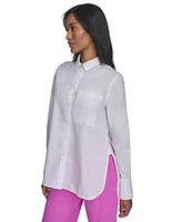 Halston Women's Cotton Button-Front Long-Sleeve Shirt