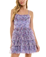 City Studios Juniors' Lace-Up-Back Tiered Dress