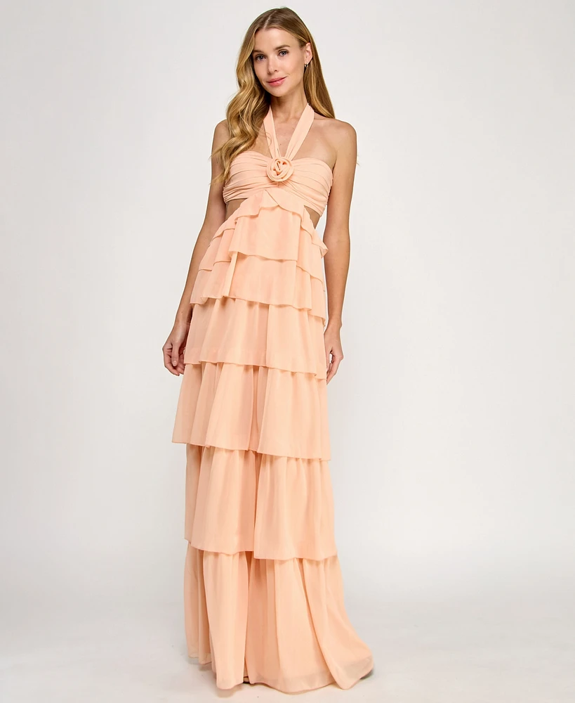 Seni & Cade Juniors' Chiffon Cutout Ruffle Gown