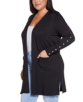 Belldini Plus Black Label Embellished Sleeve Knit Open Cardigan Sweater
