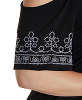 Belldini Plus Black Label Embroidered Cold-Shoulder Knit Top