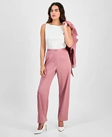 Alex Evenings Petite Notched Collar Button Front Blouse Straight Leg Pants